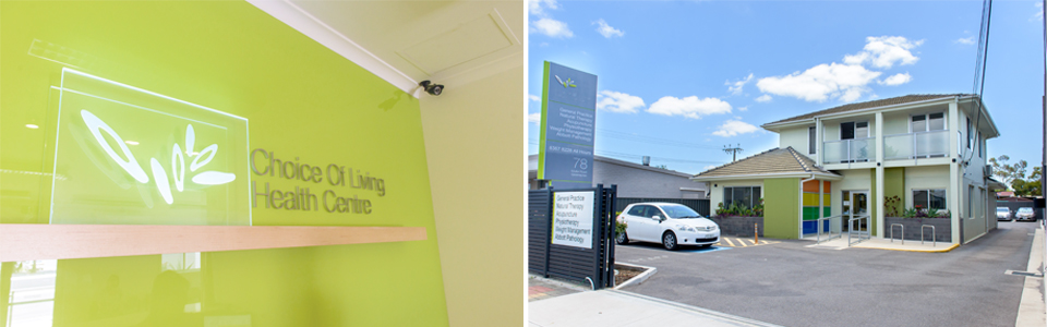 Choice of Living Health Centre sign at reception desk / Choice of Living Health Centre